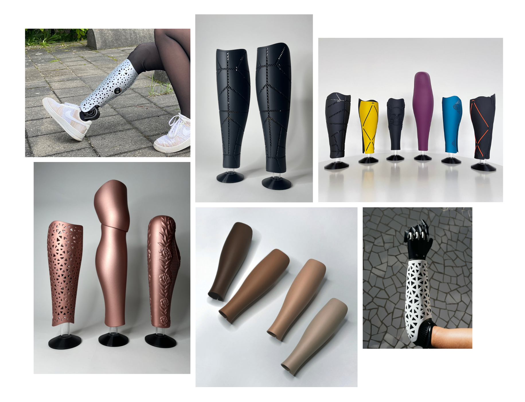 Collage of leg covers in various colors and designs on a white background.