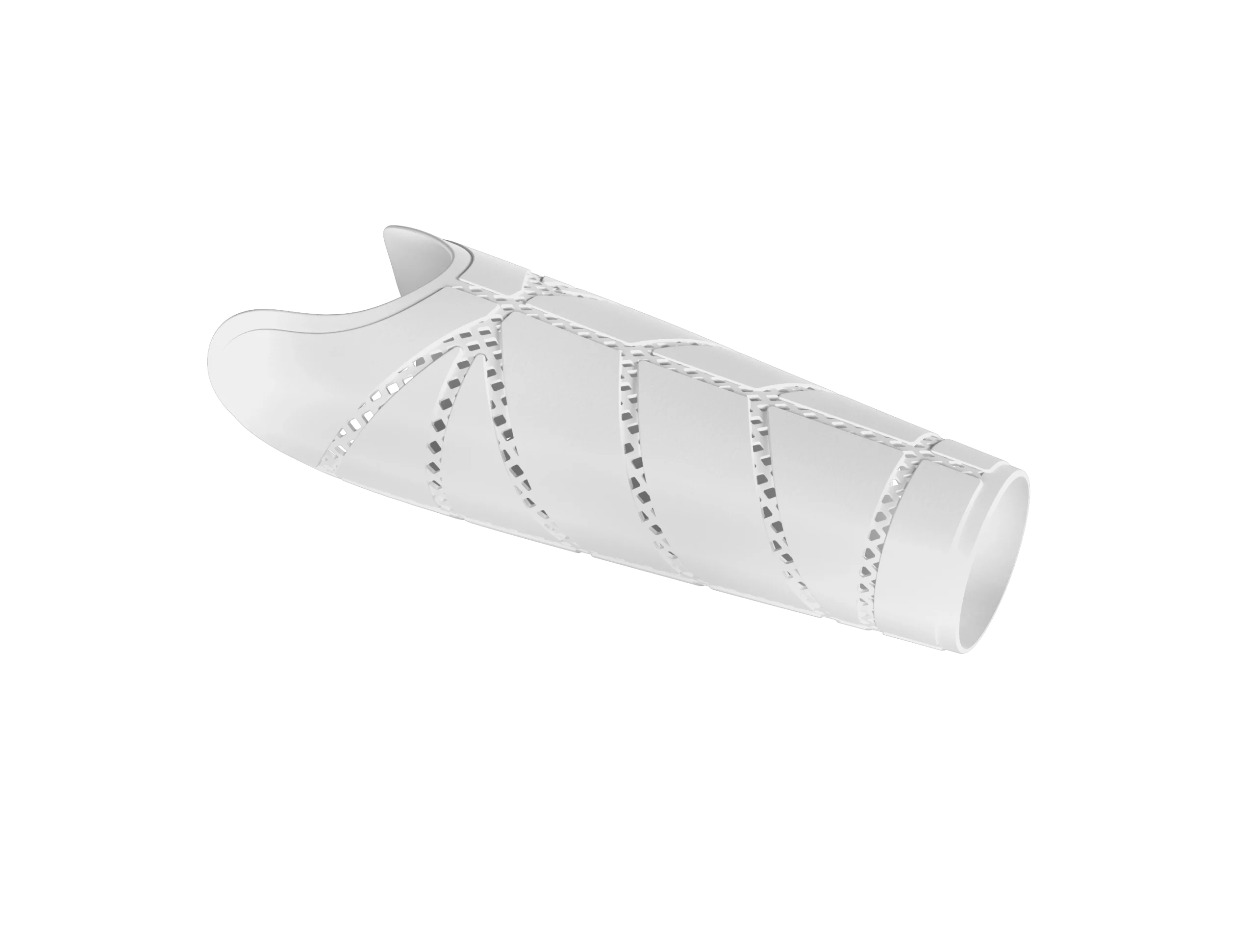 Armour prosthetic arm cover in arctic white – angled perspective view showing net pattern and angular segments.