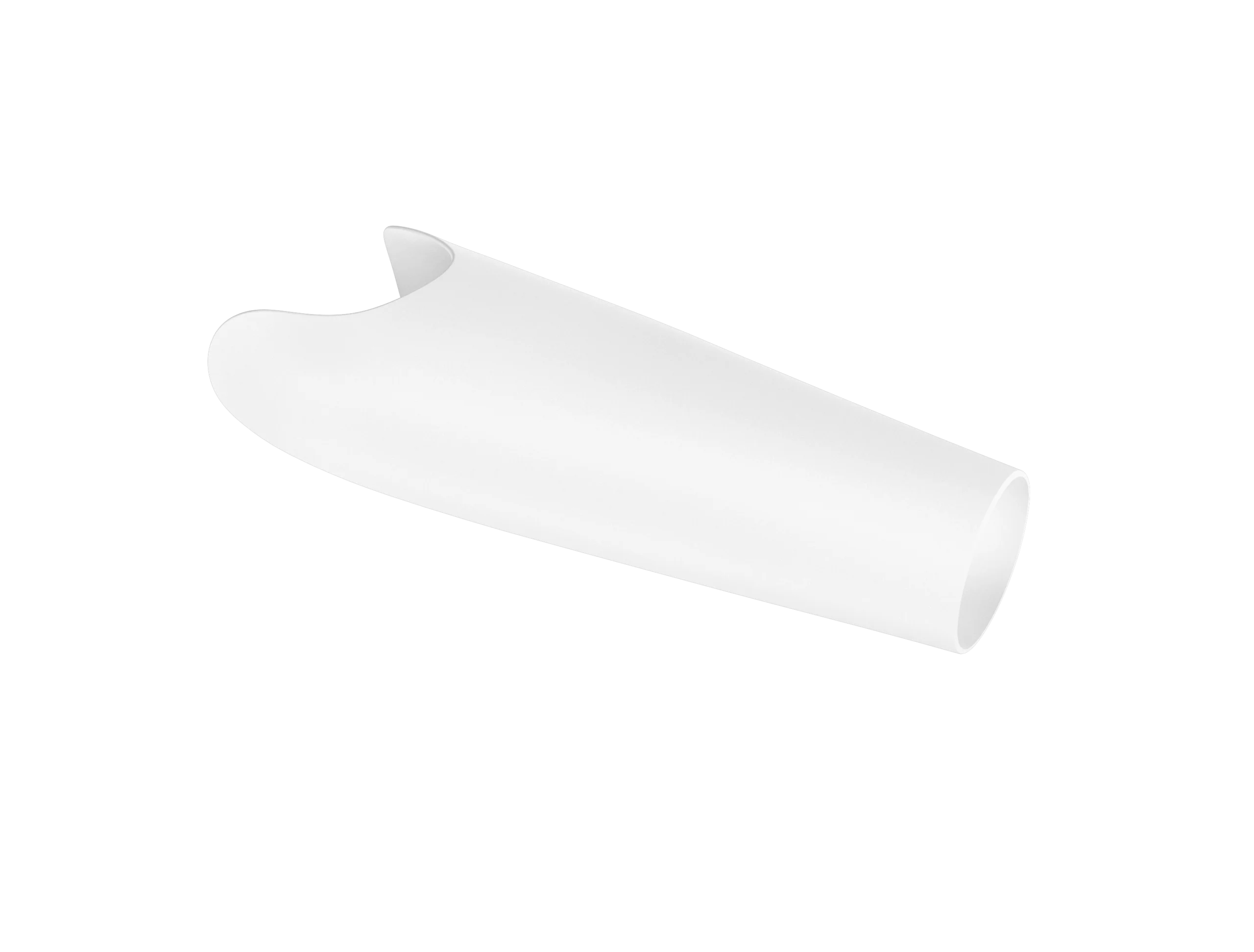 True prosthetic arm cover in arctic white, featuring a smooth, minimalistic design with a clean, seamless surface.