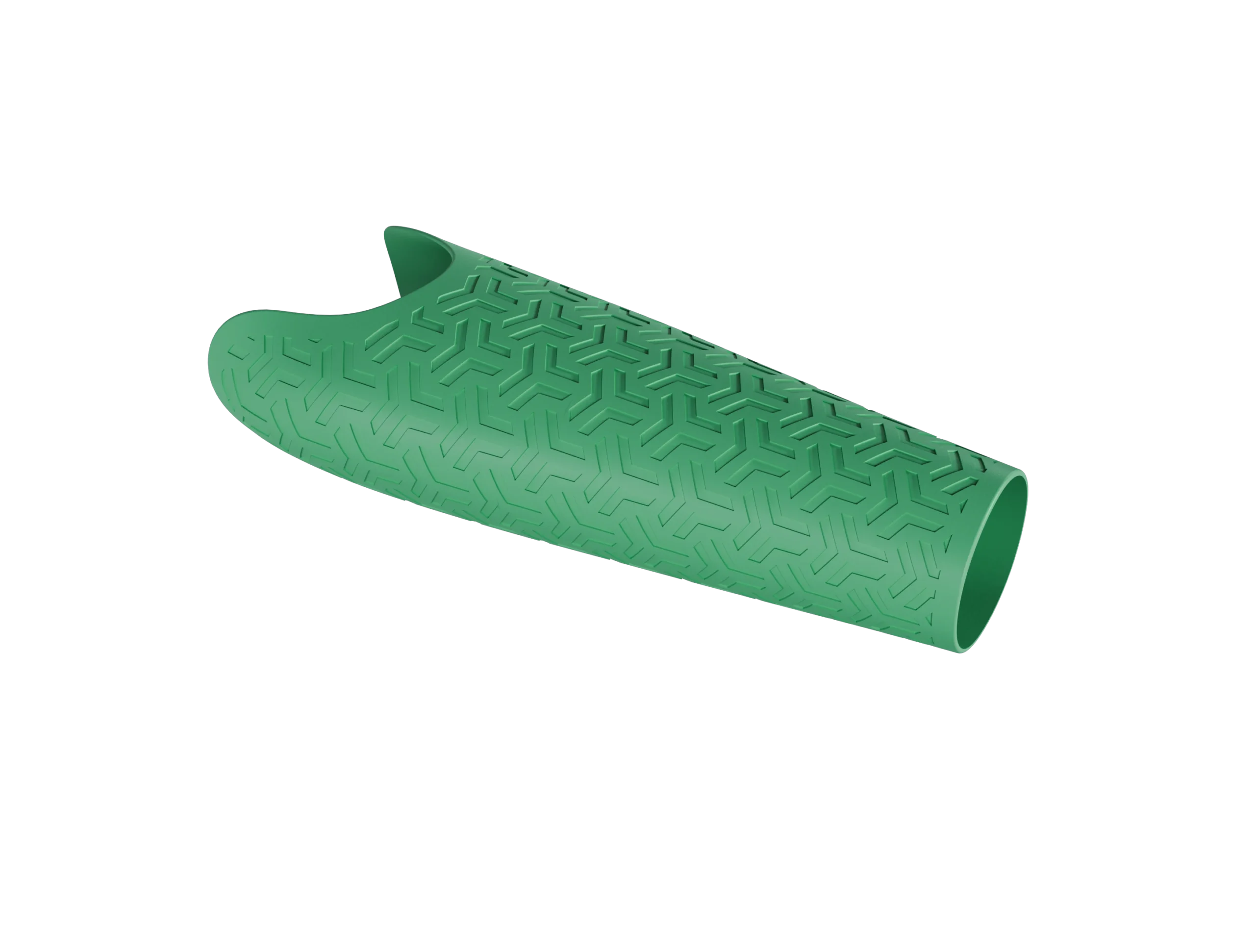 Prime prosthetic arm cover in grass green, featuring an engraved abstract arrow pattern for a dynamic, sporty look.