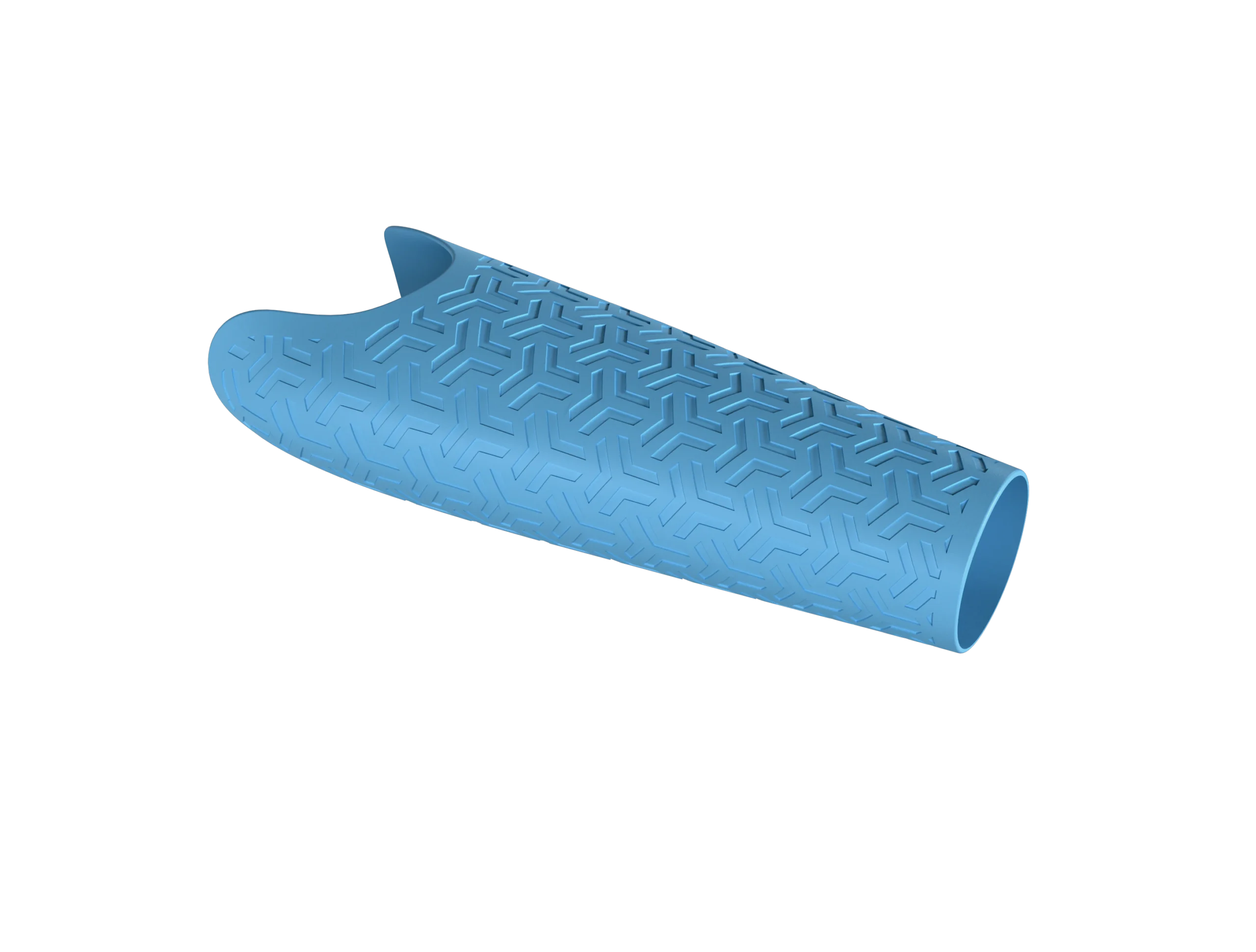 Prime prosthetic arm cover in sky blue colour, featuring an engraved abstract arrow pattern for a dynamic, sporty look.